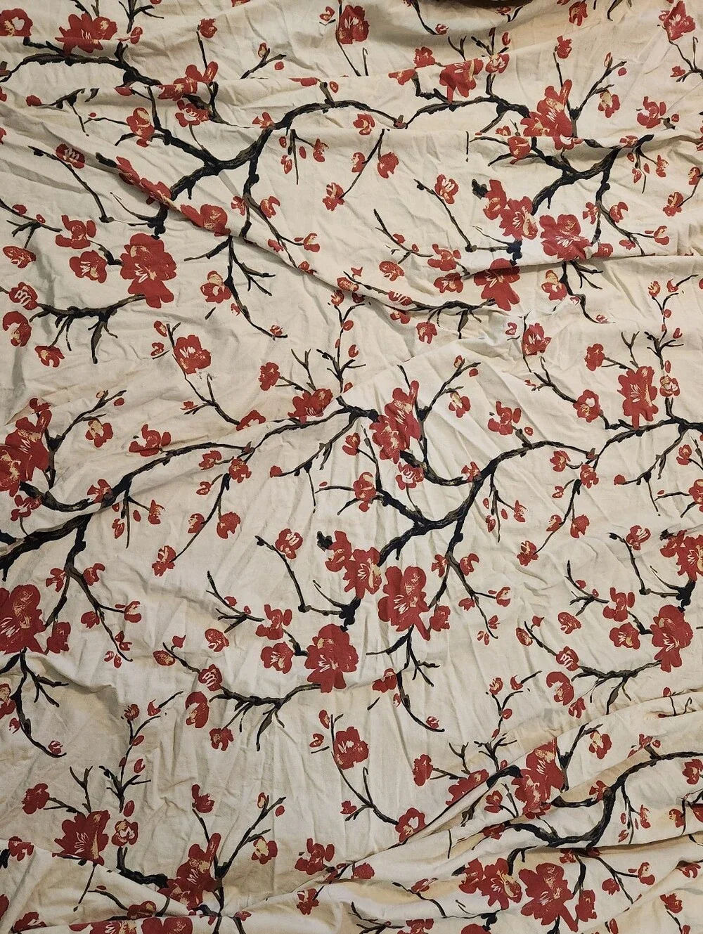 Anthropologie Cherry Blossom Floral Flat Sheet Size Queen